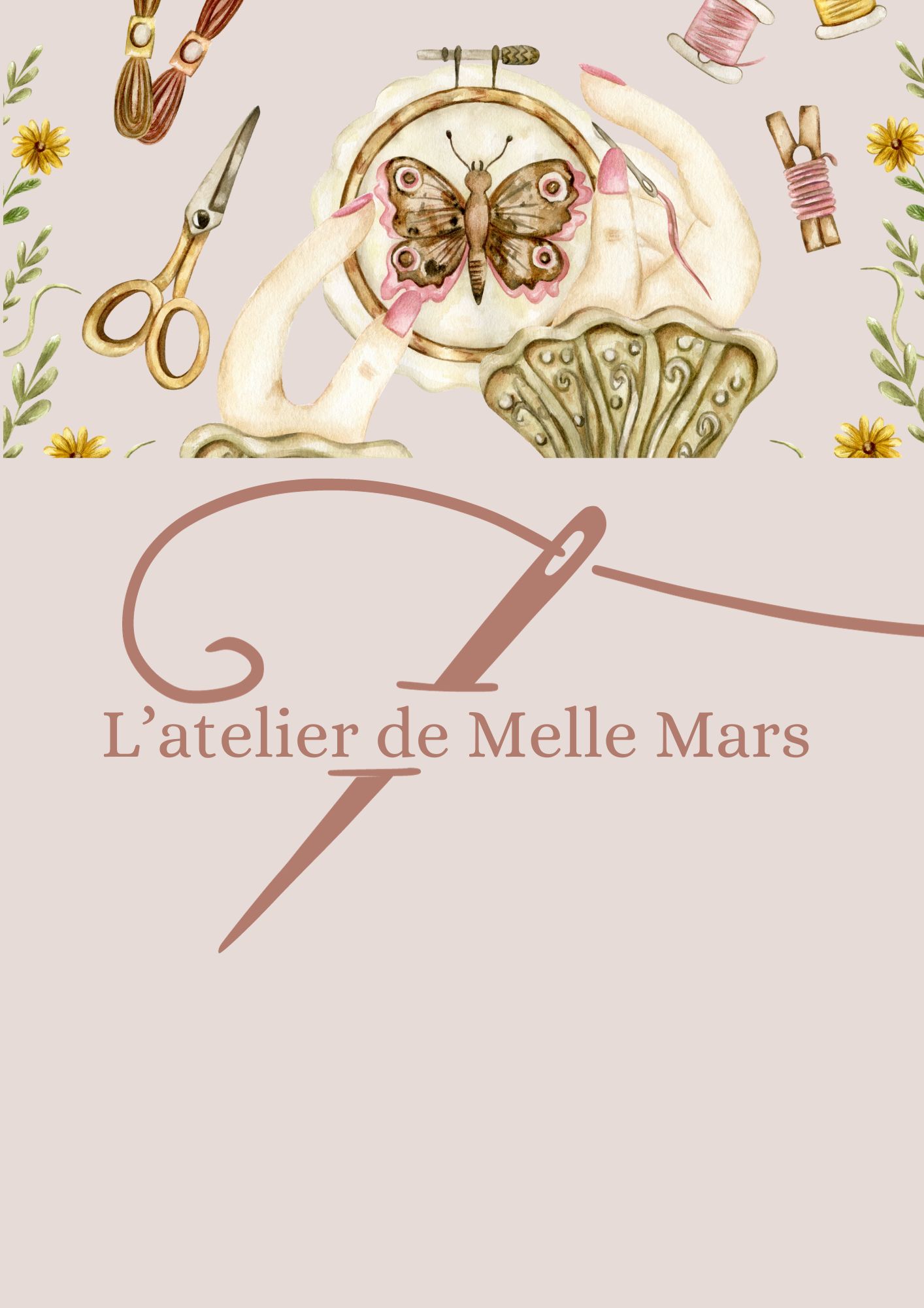 Broderies diverses avec le titre de l'activité