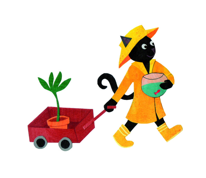 Illustration d'un chat tirant un chariot