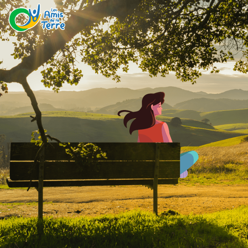 Dessin de femme sur un banc qui regarde l'horizon