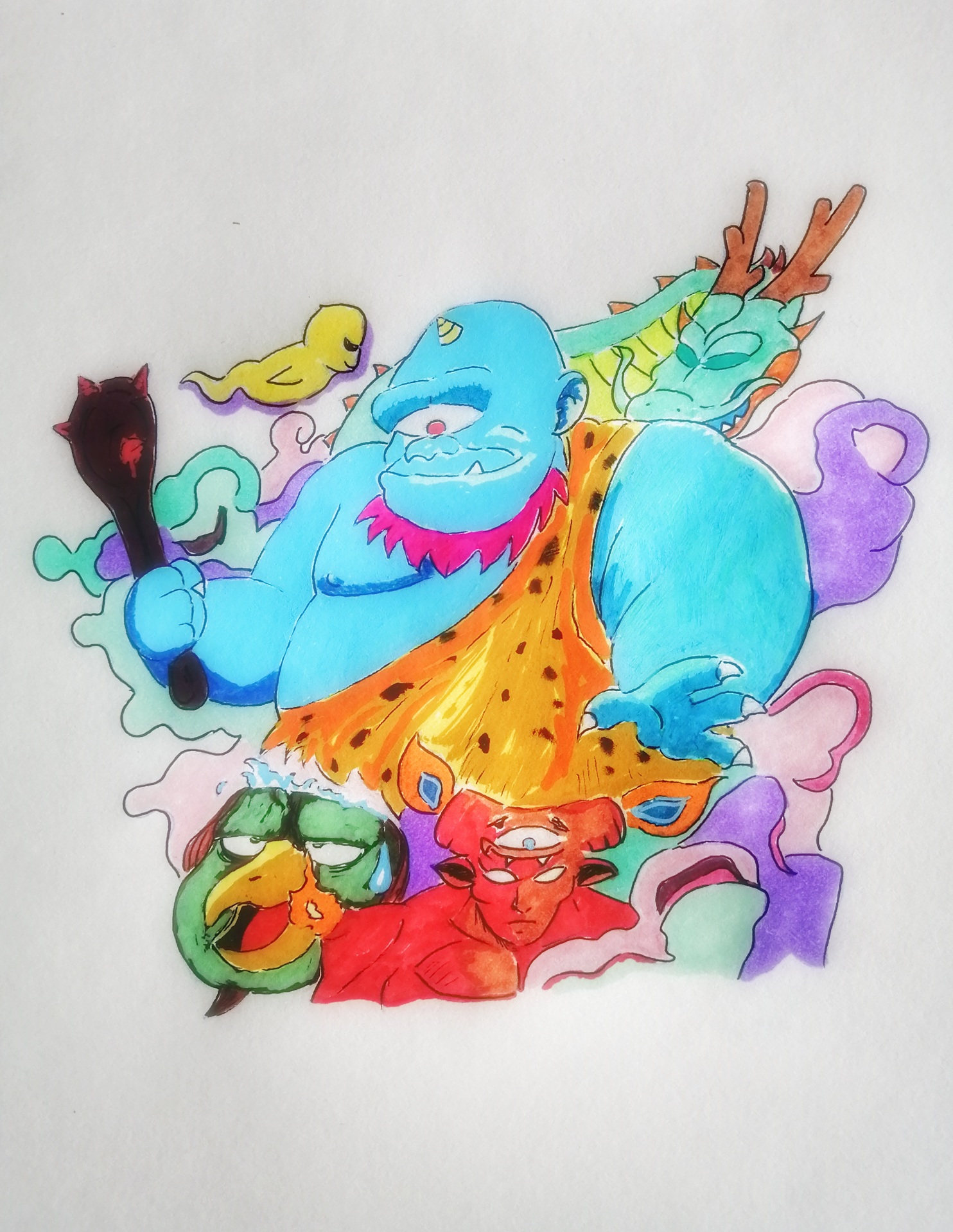 Illustration représentant différents yokaïs