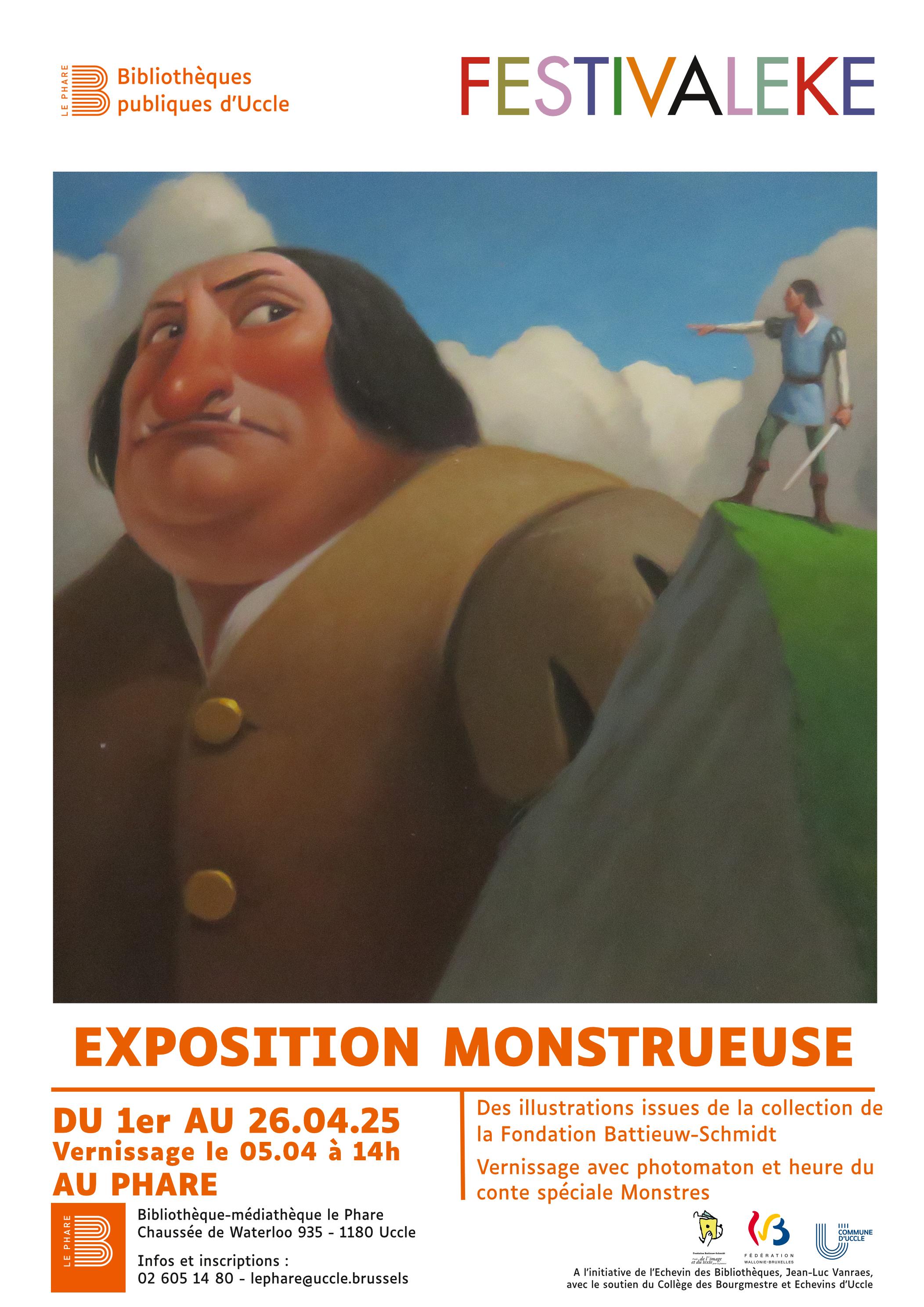 Affiche avec illustration d'un monstre et d'un chevalier sur une colline 